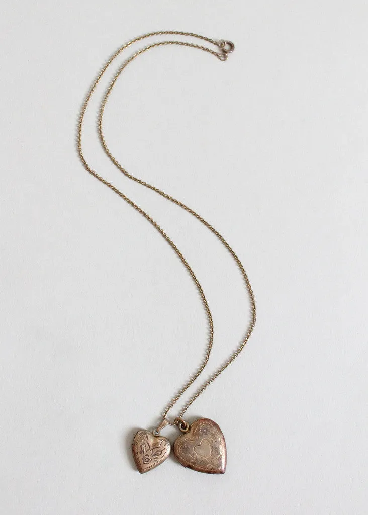 Vintage 1940s Double Sweetheart Locket Necklace