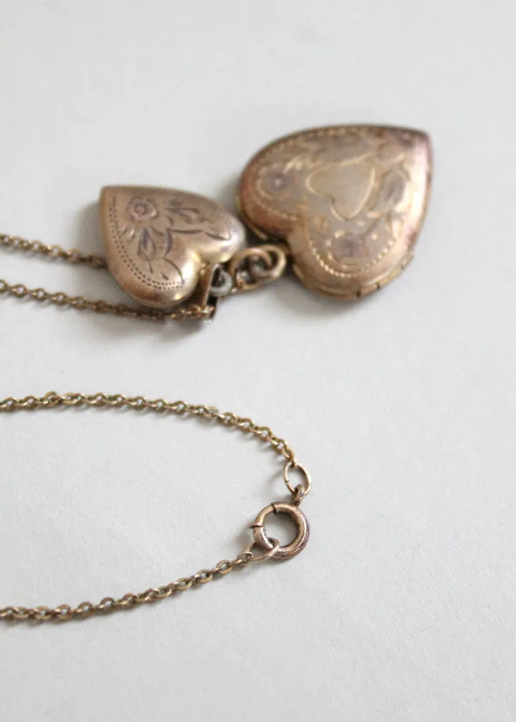 Vintage 1940s Double Sweetheart Locket Necklace