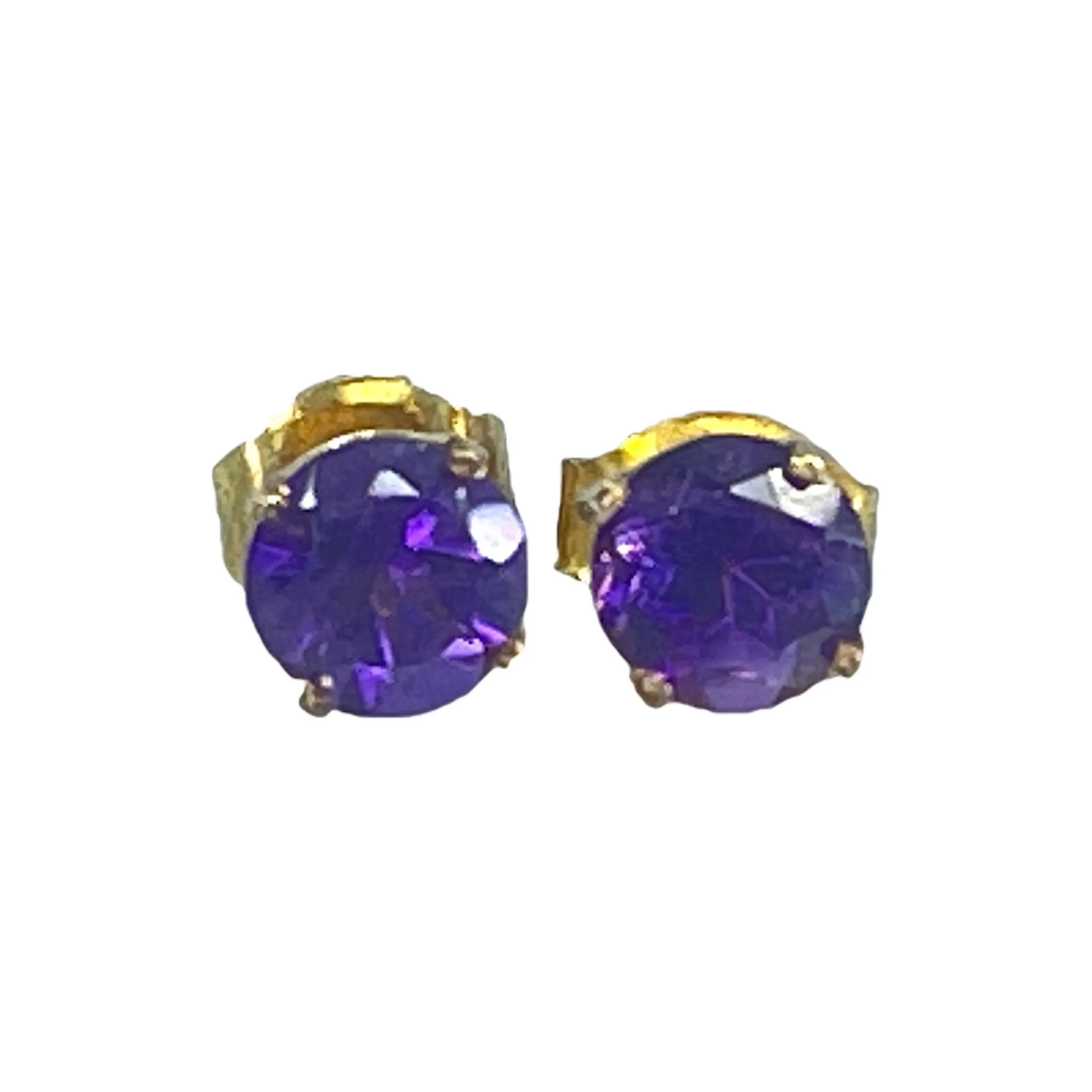 Vintage Amethyst Petite Round Earrings set in 14K Gold. February Birthstone. 6th Anniversary.