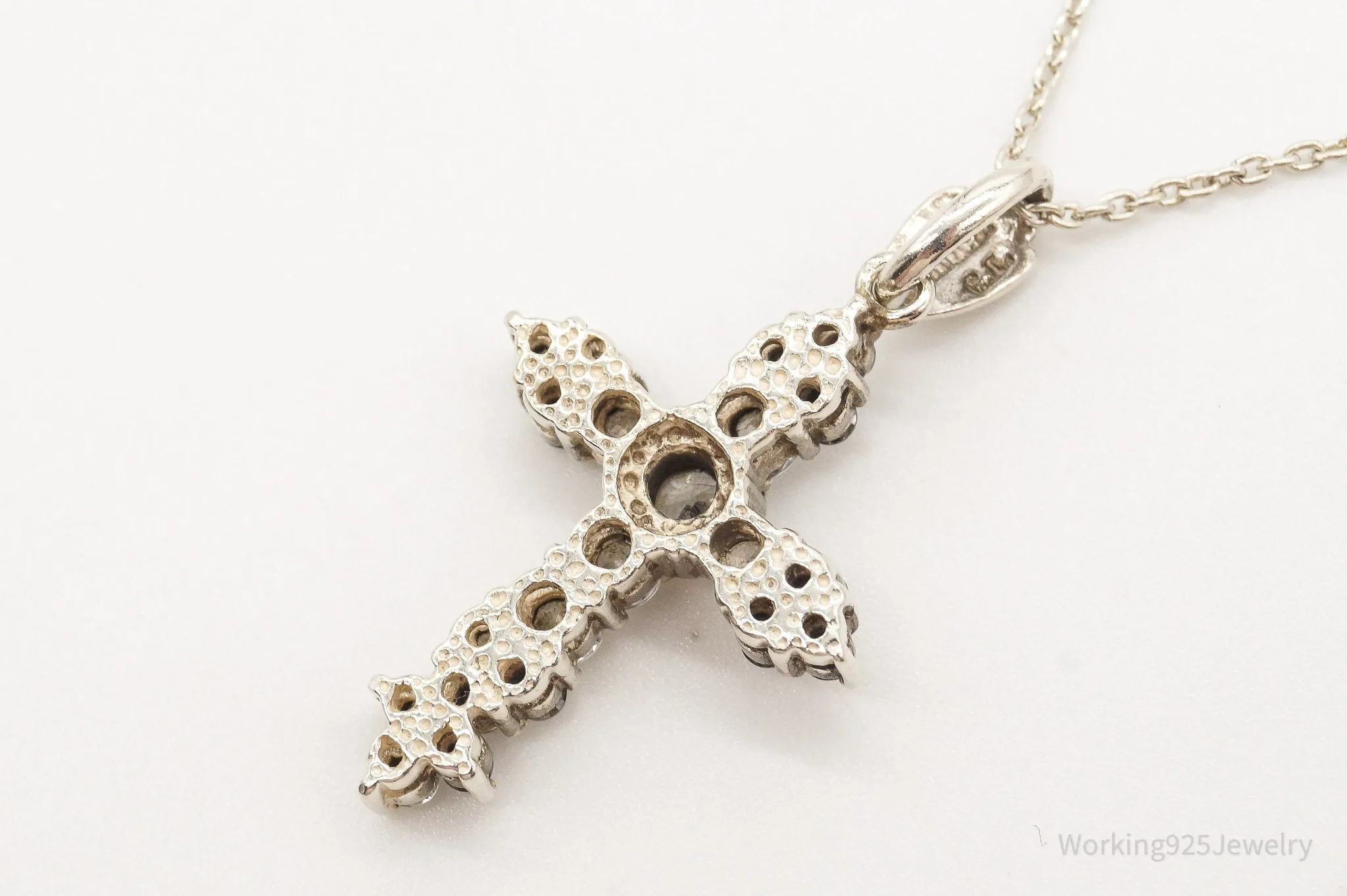 Vintage Cubic Zirconia Cross Sterling Silver Chain Necklace