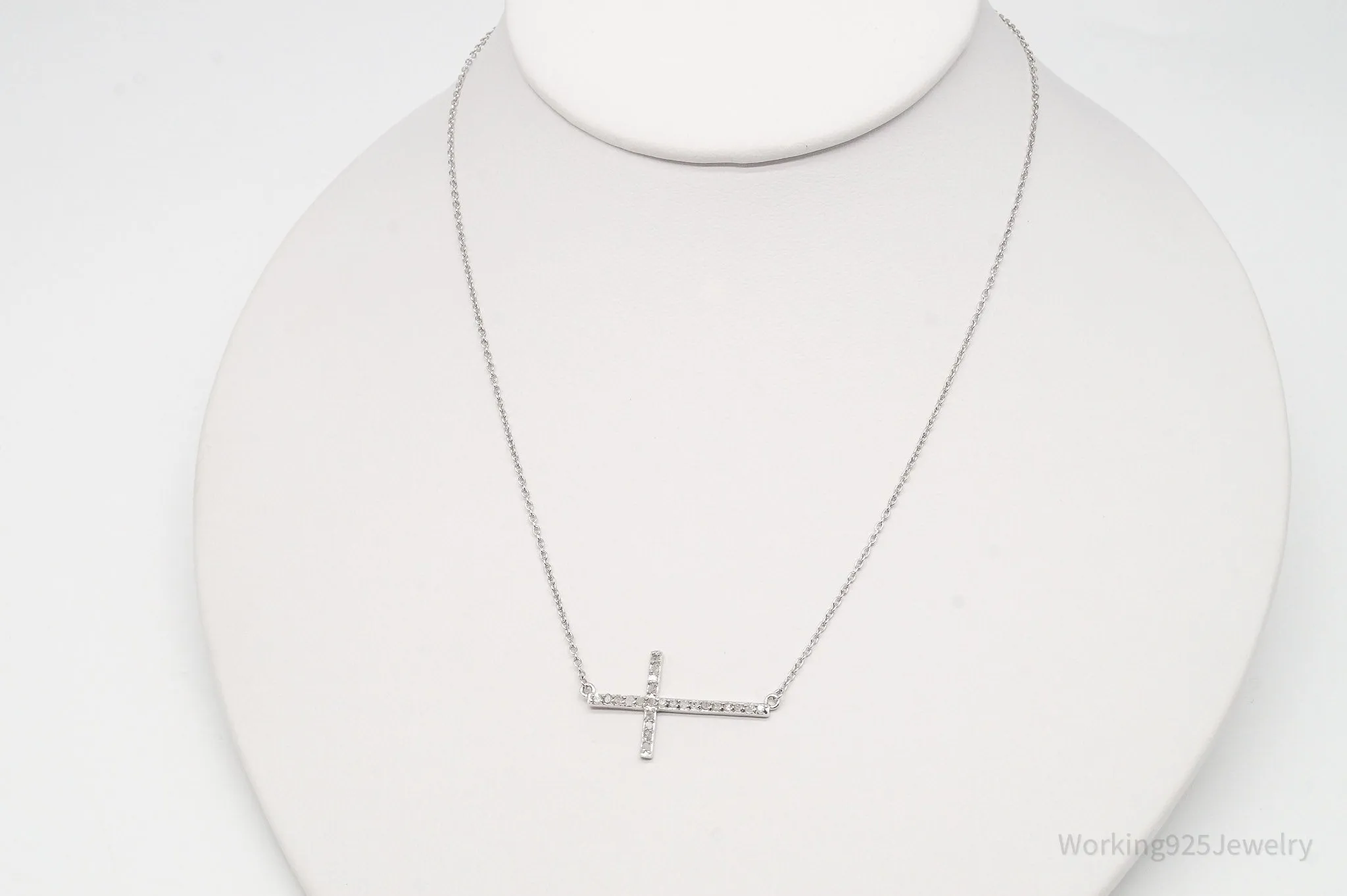 Vintage Diamond Cross Sterling Silver Necklace 16"