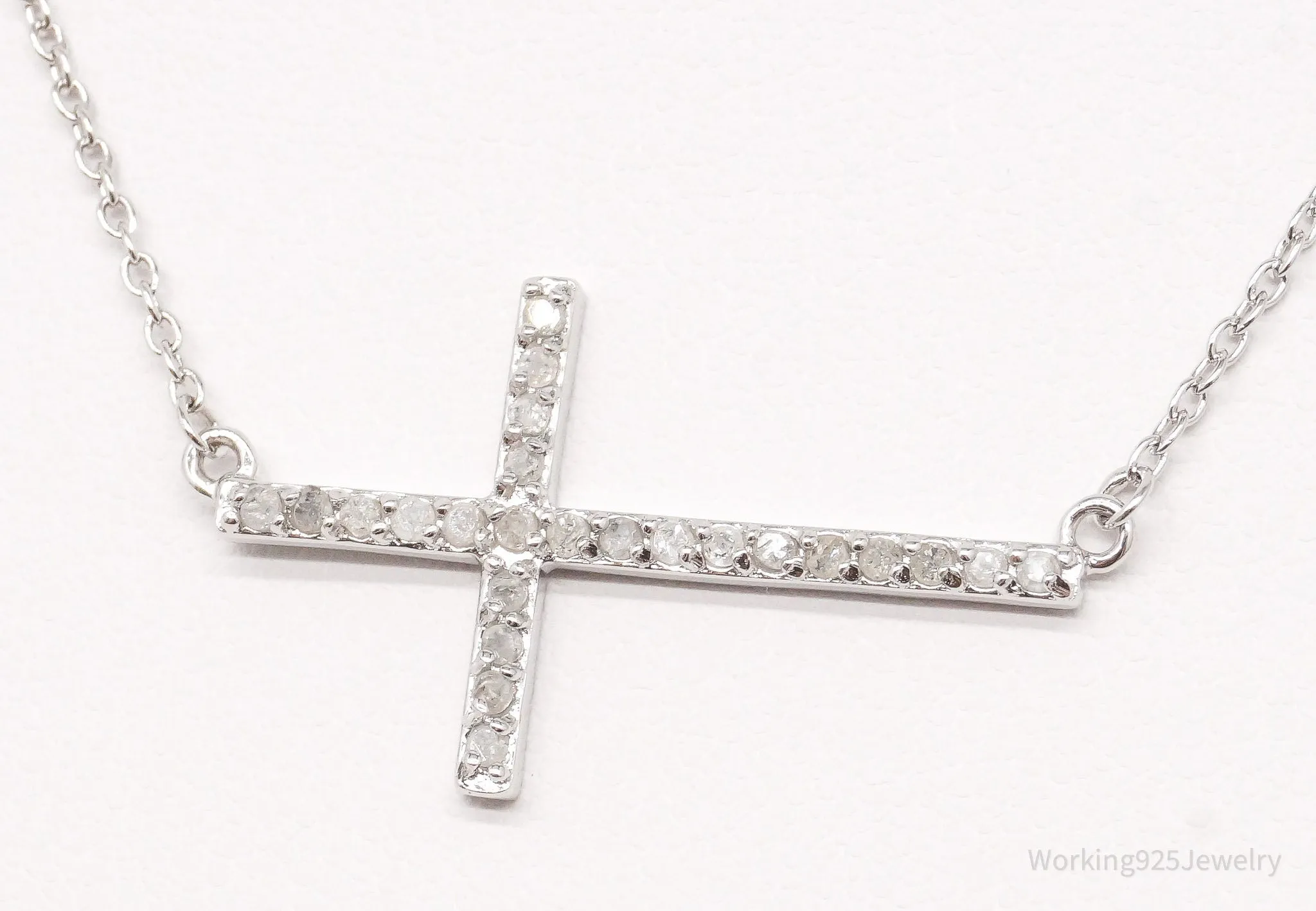 Vintage Diamond Cross Sterling Silver Necklace 16"