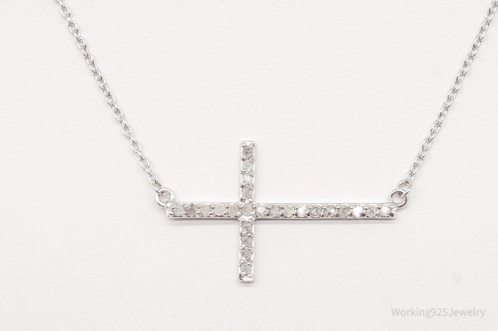 Vintage Diamond Cross Sterling Silver Necklace 16"