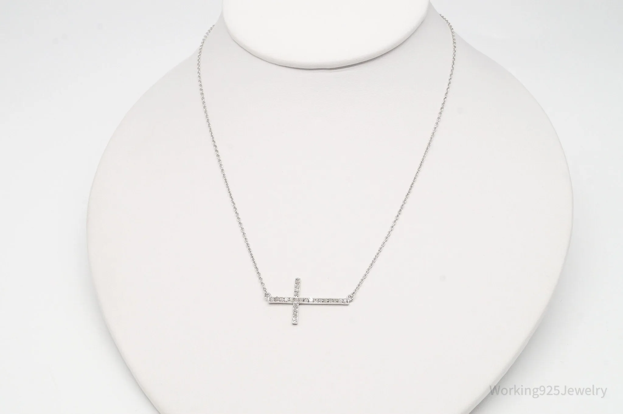 Vintage Diamond Cross Sterling Silver Necklace 16"