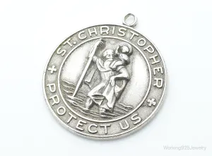 Vintage HBF Saint Christopher Protect Us Sterling Silver Pendant / Charm