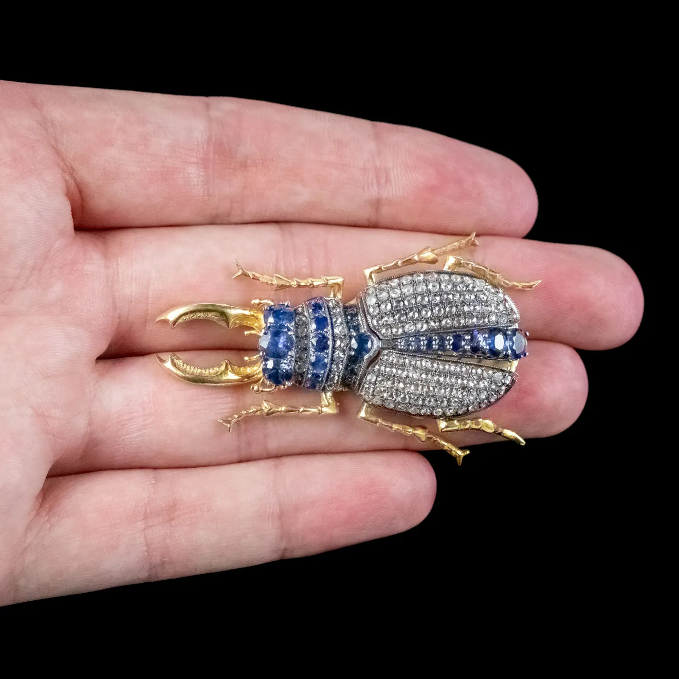 Vintage Sapphire Diamond Stag Beetle Brooch Pendant 18ct Gold 3ct Of Diamond 3ct Of Sapphire