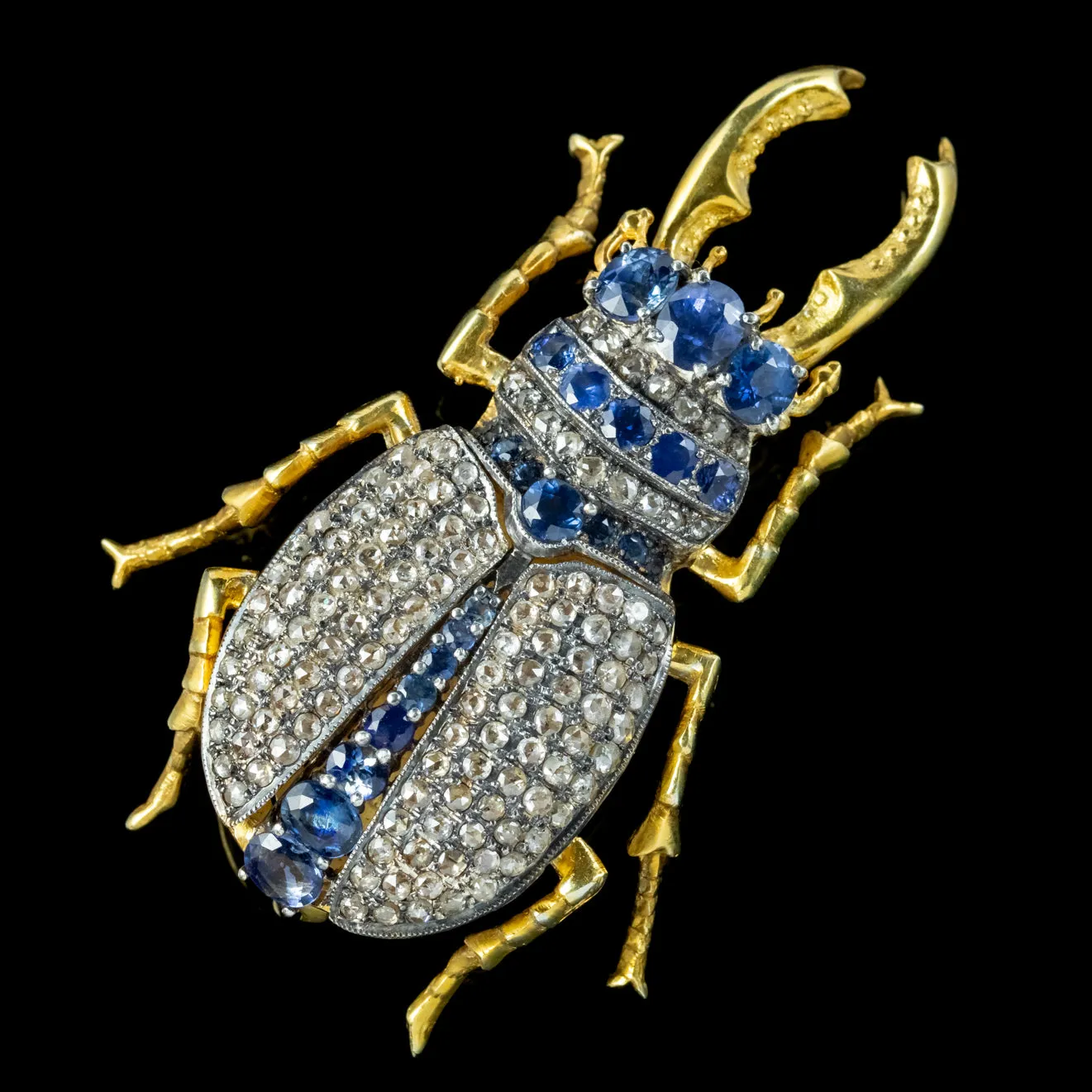 Vintage Sapphire Diamond Stag Beetle Brooch Pendant 18ct Gold 3ct Of Diamond 3ct Of Sapphire