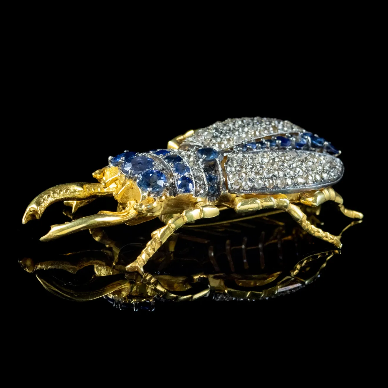 Vintage Sapphire Diamond Stag Beetle Brooch Pendant 18ct Gold 3ct Of Diamond 3ct Of Sapphire