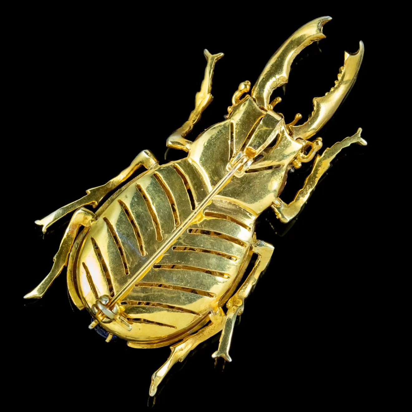 Vintage Sapphire Diamond Stag Beetle Brooch Pendant 18ct Gold 3ct Of Diamond 3ct Of Sapphire