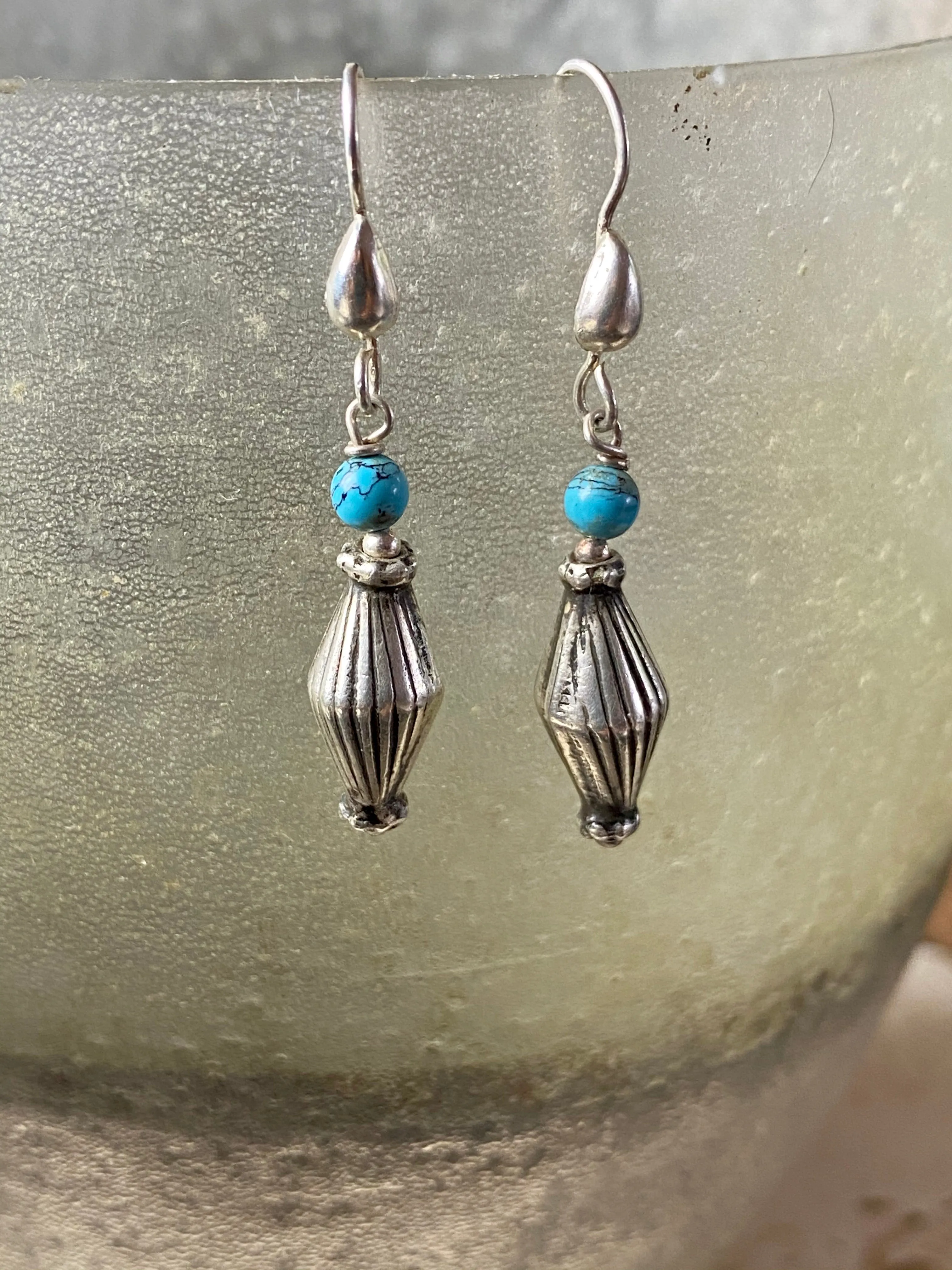 Vintage silver and turquoise drop earrings