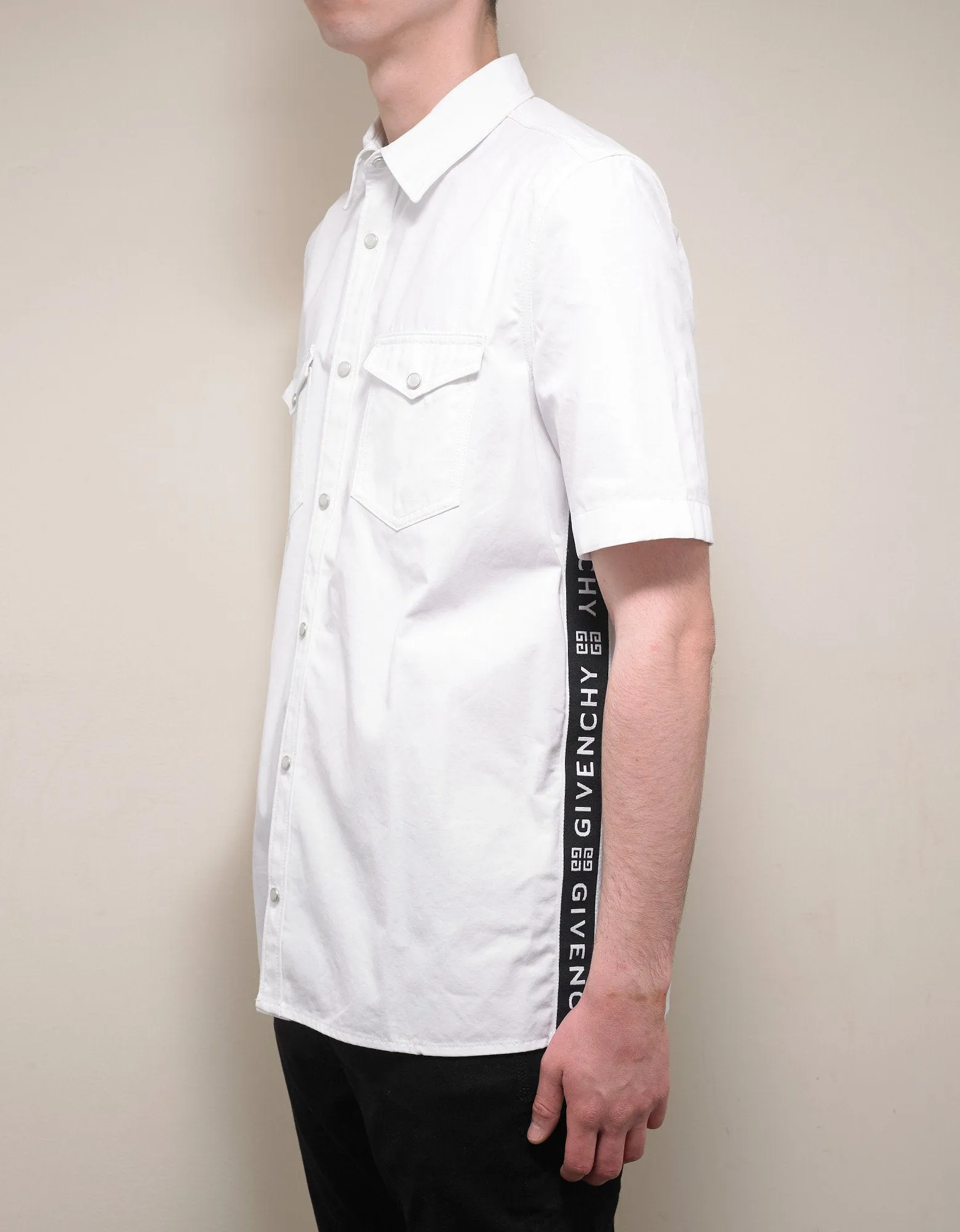 White 4G Logo Trim Short Sleeve Shirt -