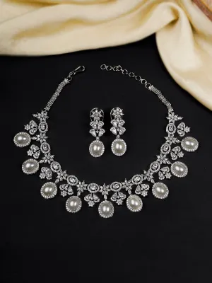 White Color Silver Plated Faux Diamond Necklace Set - CZSET335