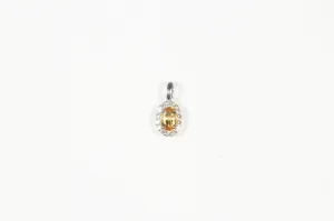 White Gold Citrine and Diamond Halo Pendant