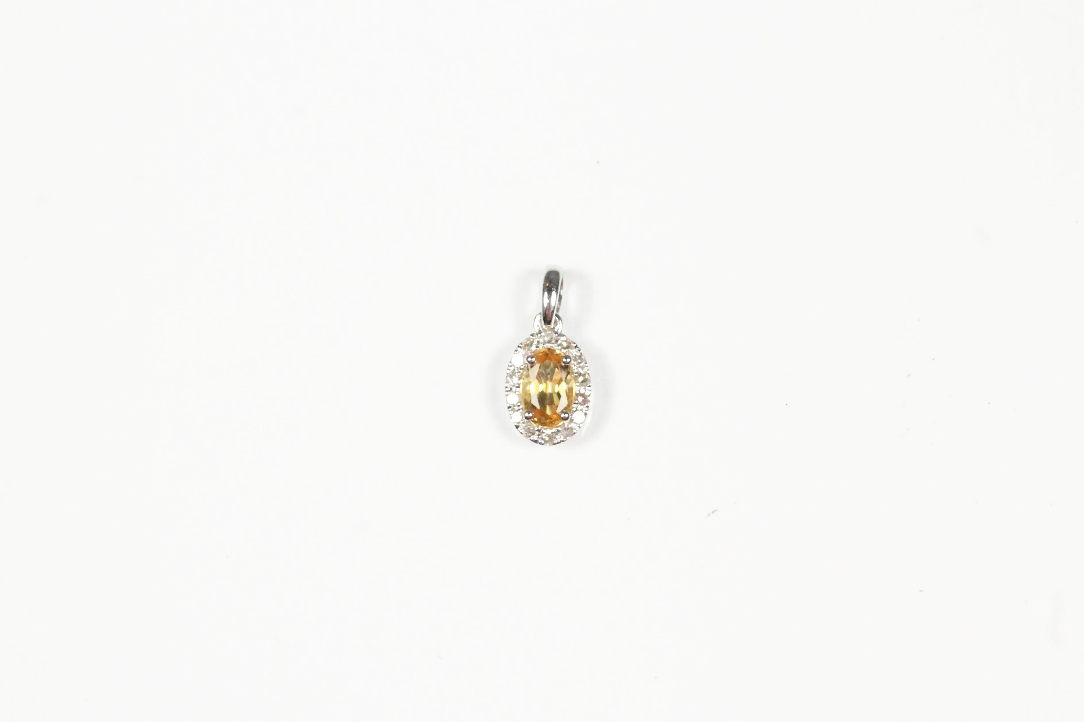 White Gold Citrine and Diamond Halo Pendant