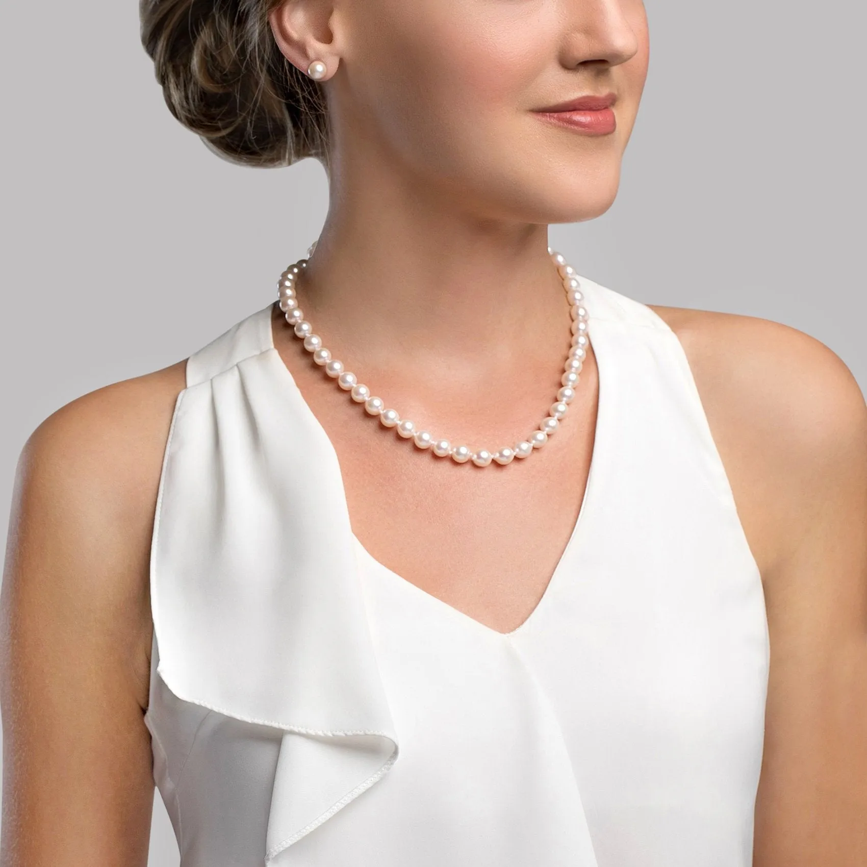 White Japanese Akoya Graduated Pearl Necklace, 8.0-10.0mm - AAA Quality