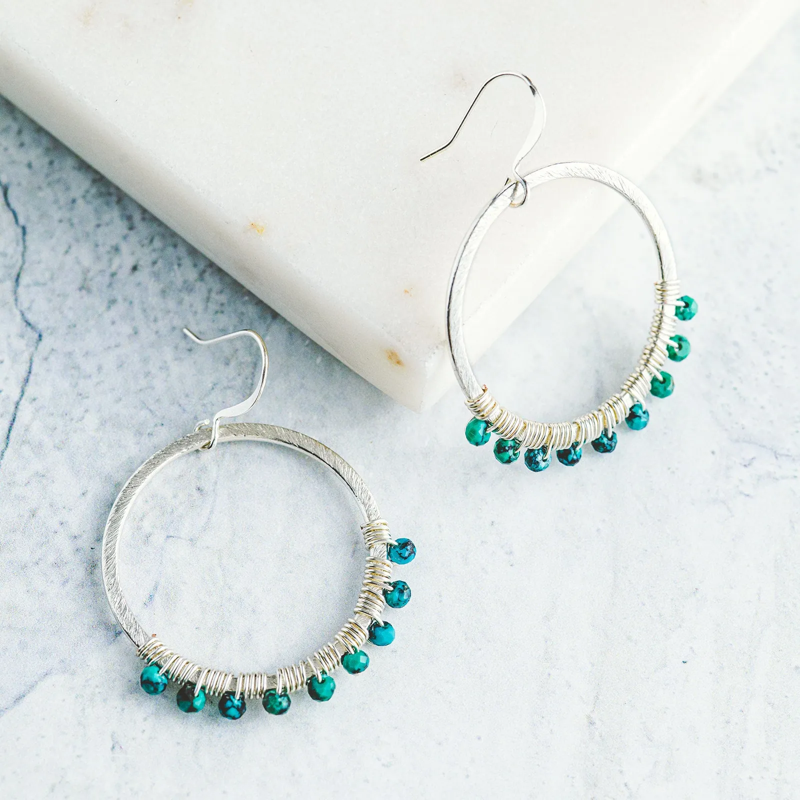 Wire Wrapped Crystal Hoop Earrings - Round