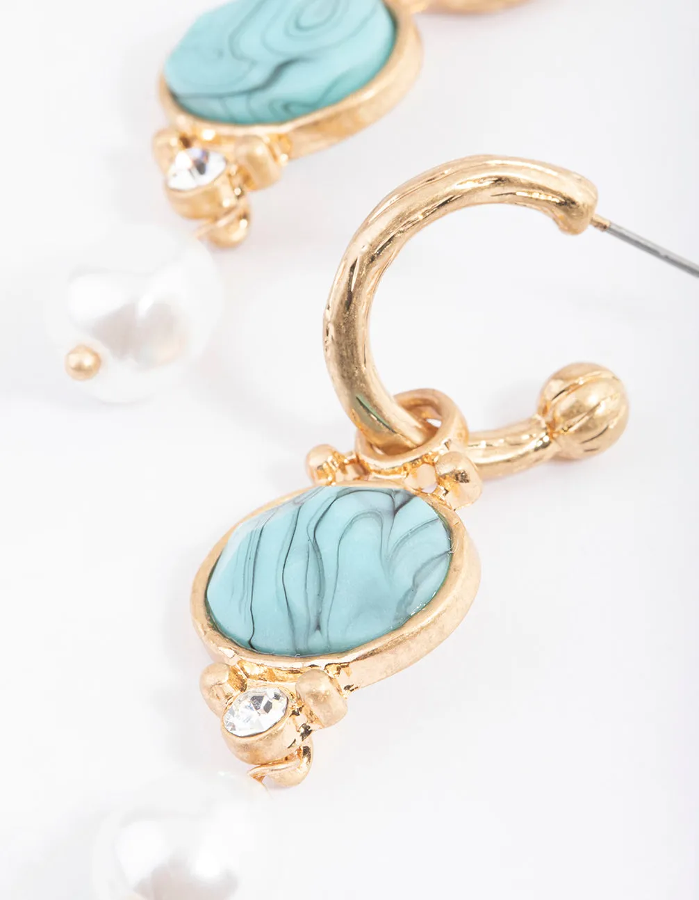 Worn Gold Facet Pearl & Turquoise Drop Earrings