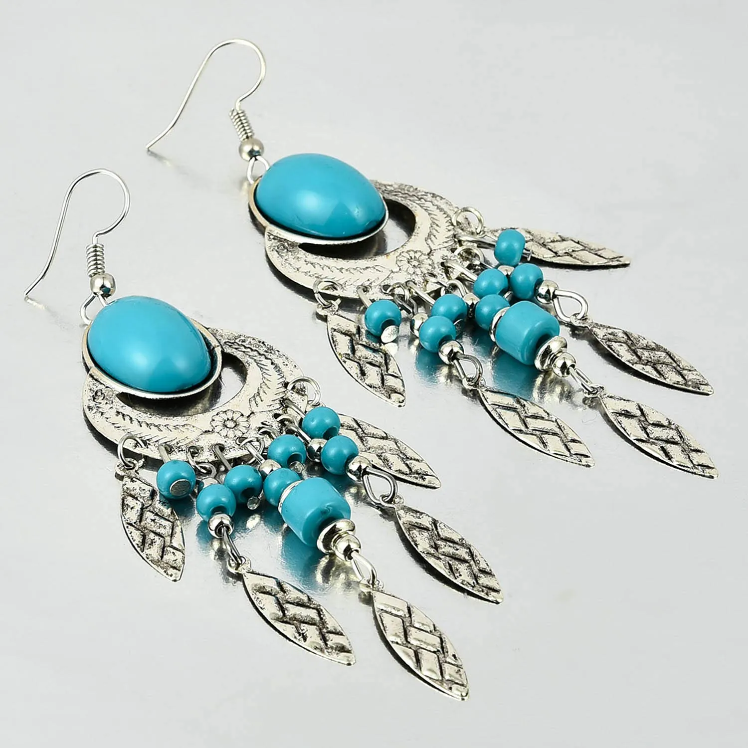 Yellow Chimes Oxidized Silver Turquoise Metal Dangle Earring for Women and Girls