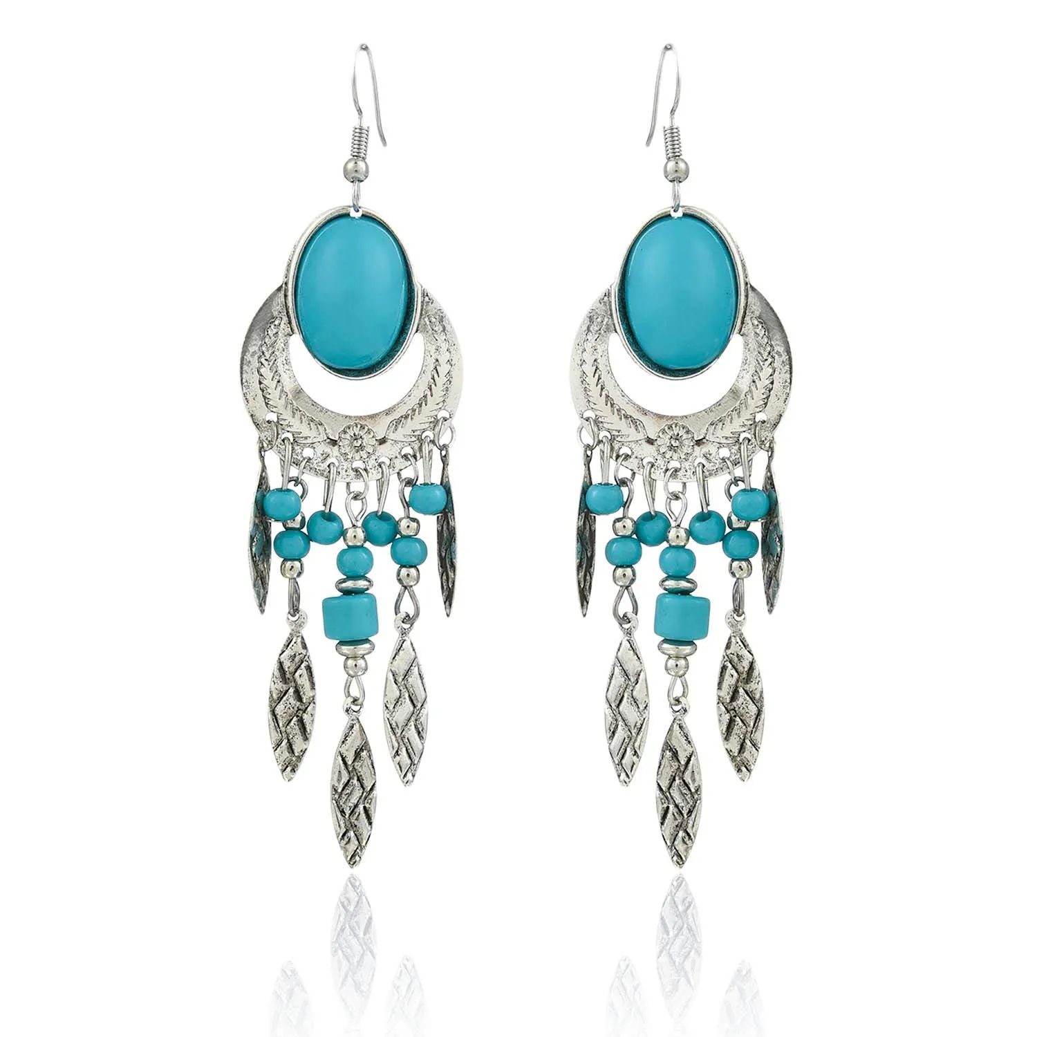 Yellow Chimes Oxidized Silver Turquoise Metal Dangle Earring for Women and Girls