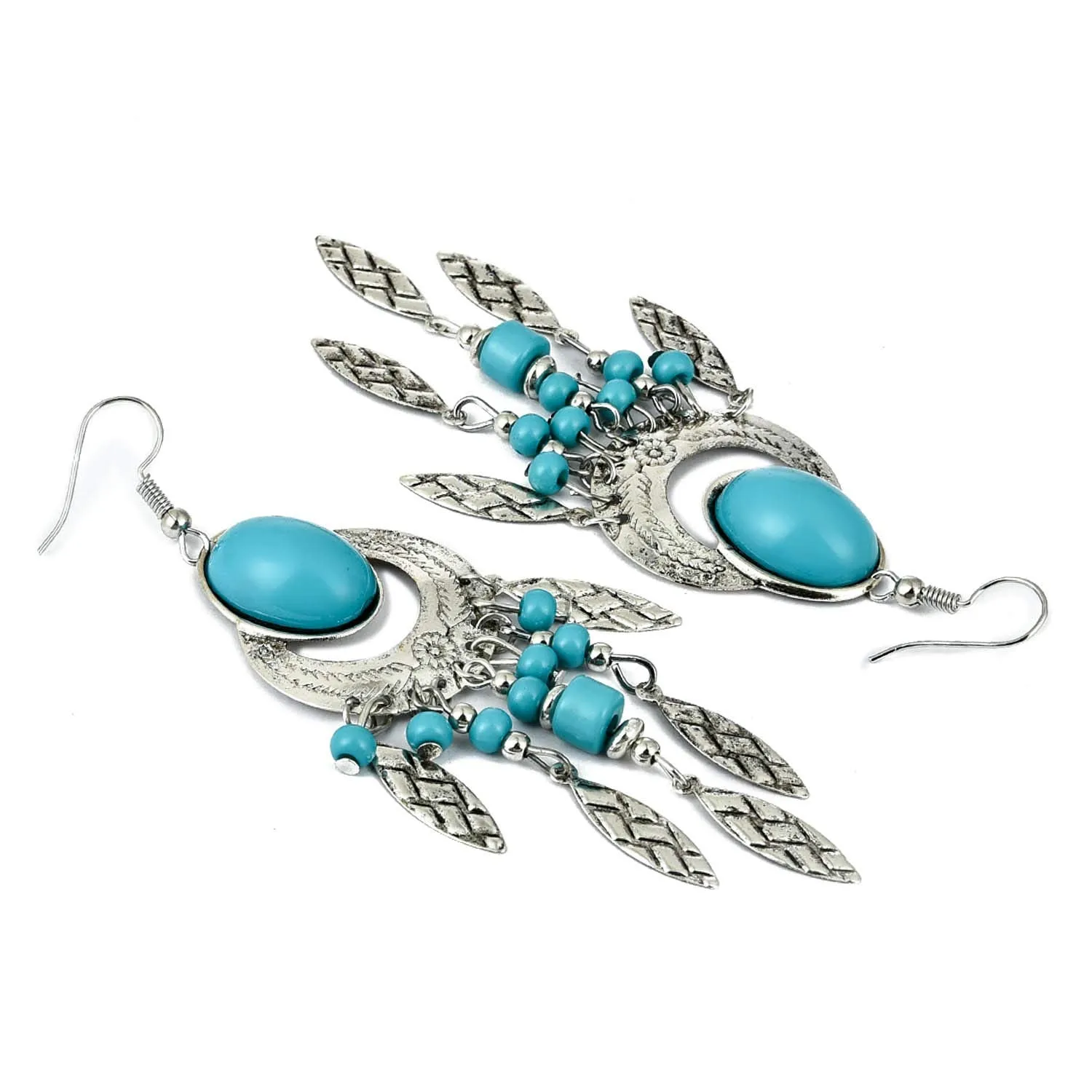 Yellow Chimes Oxidized Silver Turquoise Metal Dangle Earring for Women and Girls