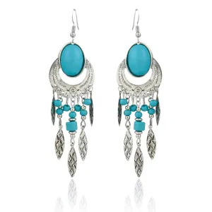 Yellow Chimes Oxidized Silver Turquoise Metal Dangle Earring for Women and Girls