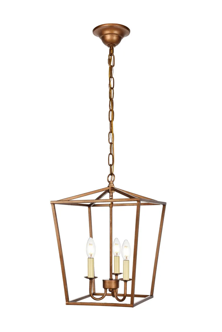 ZC121-LD6008D12G - Living District: Maddox Collection Pendant D12.5 H18.25 Lt:3 Vintage Gold Finish