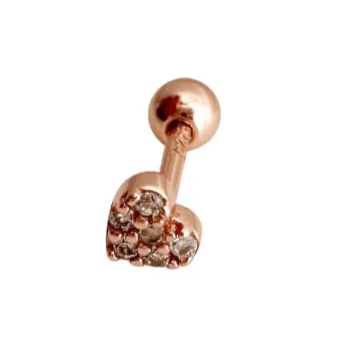 Zirconia Heart Barbell Stud Earring - Rose Gold