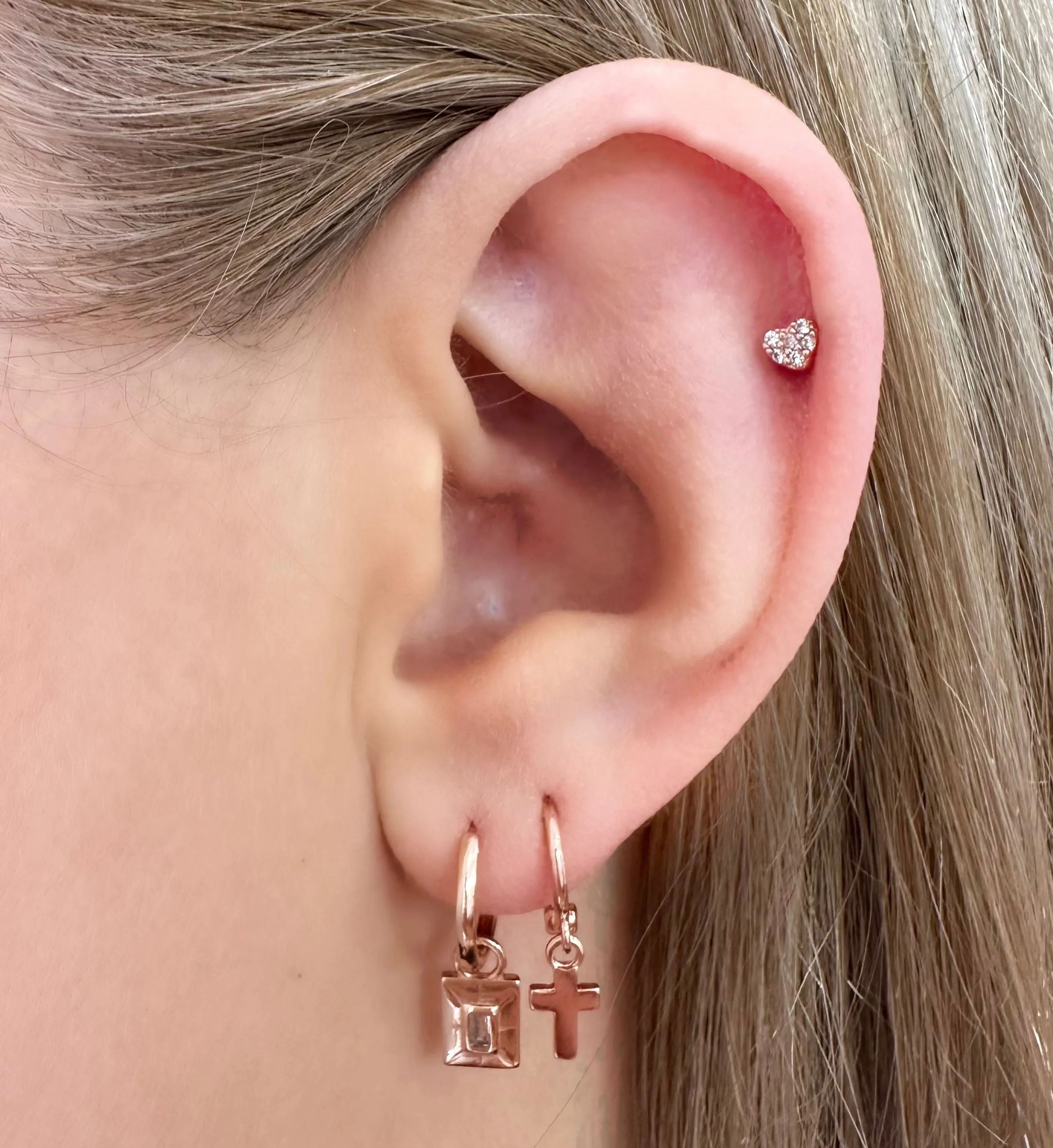 Zirconia Heart Barbell Stud Earring - Rose Gold