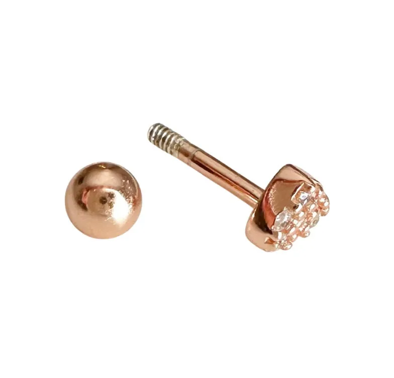 Zirconia Heart Barbell Stud Earring - Rose Gold